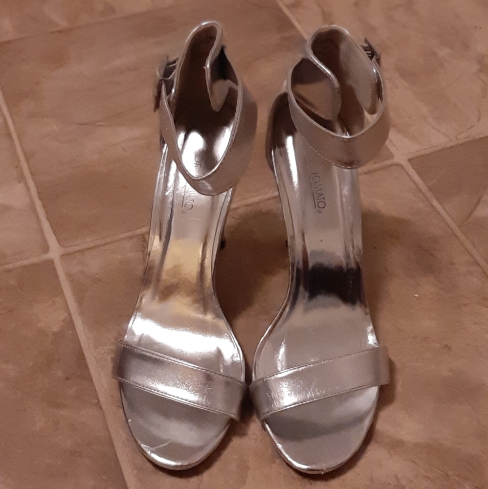Silver Open Toe Stilettos
